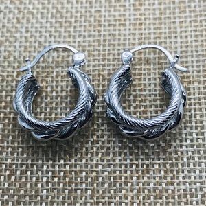 Silver Rope Design Small Hoop Earrings